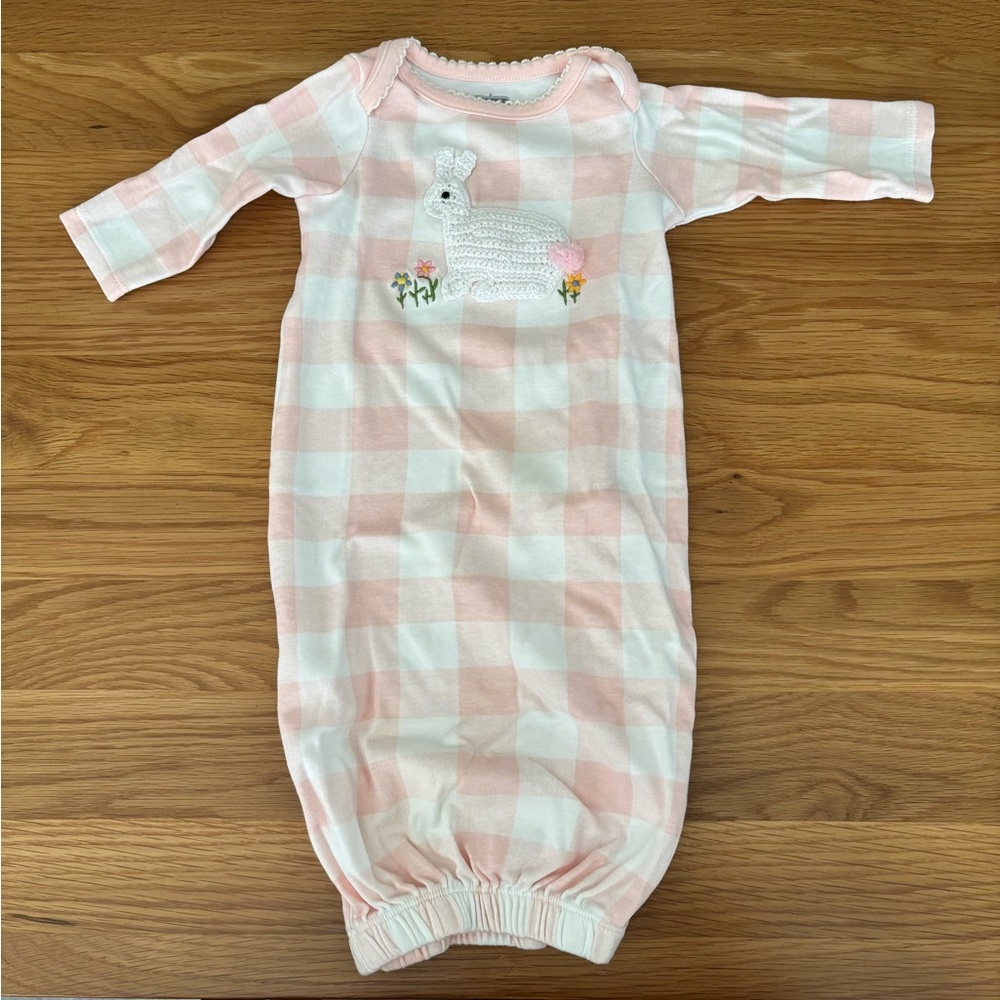 Mud Pie Pink Crochet Bunny Baby Gown